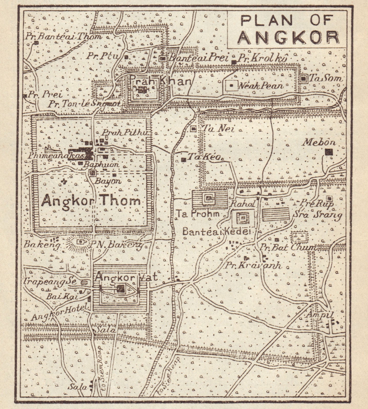 Angkor Wat & Angkor Thum sketch plan. Cambodia 1917 old antique map chart